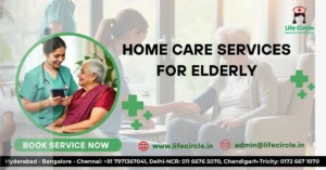 https://lifecircle.in/caretaker-for-patient-at-home/ Elderly person receiving compassionate home care from a professional caregiver