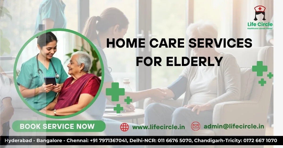 https://lifecircle.in/caretaker-for-patient-at-home/ Elderly person receiving compassionate home care from a professional caregiver