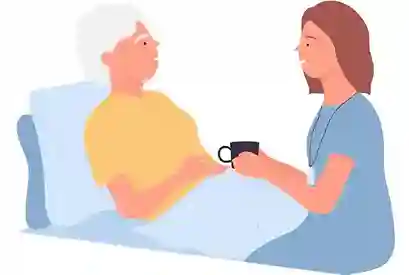 Caregiver offering support to elderly patient during home care service