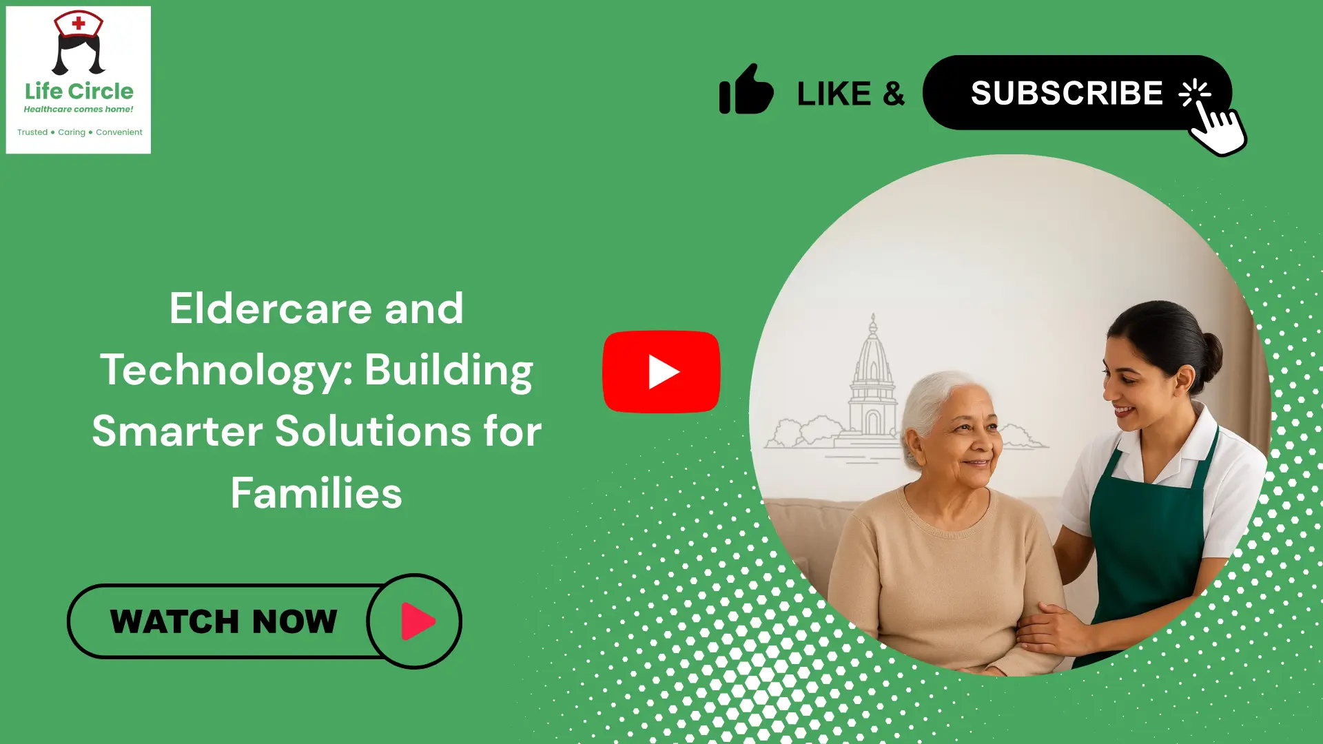 Caregiver using modern technology tools to support elderly care at home, representing Life Circle’s tech-enabled eldercare solutions for families in India.