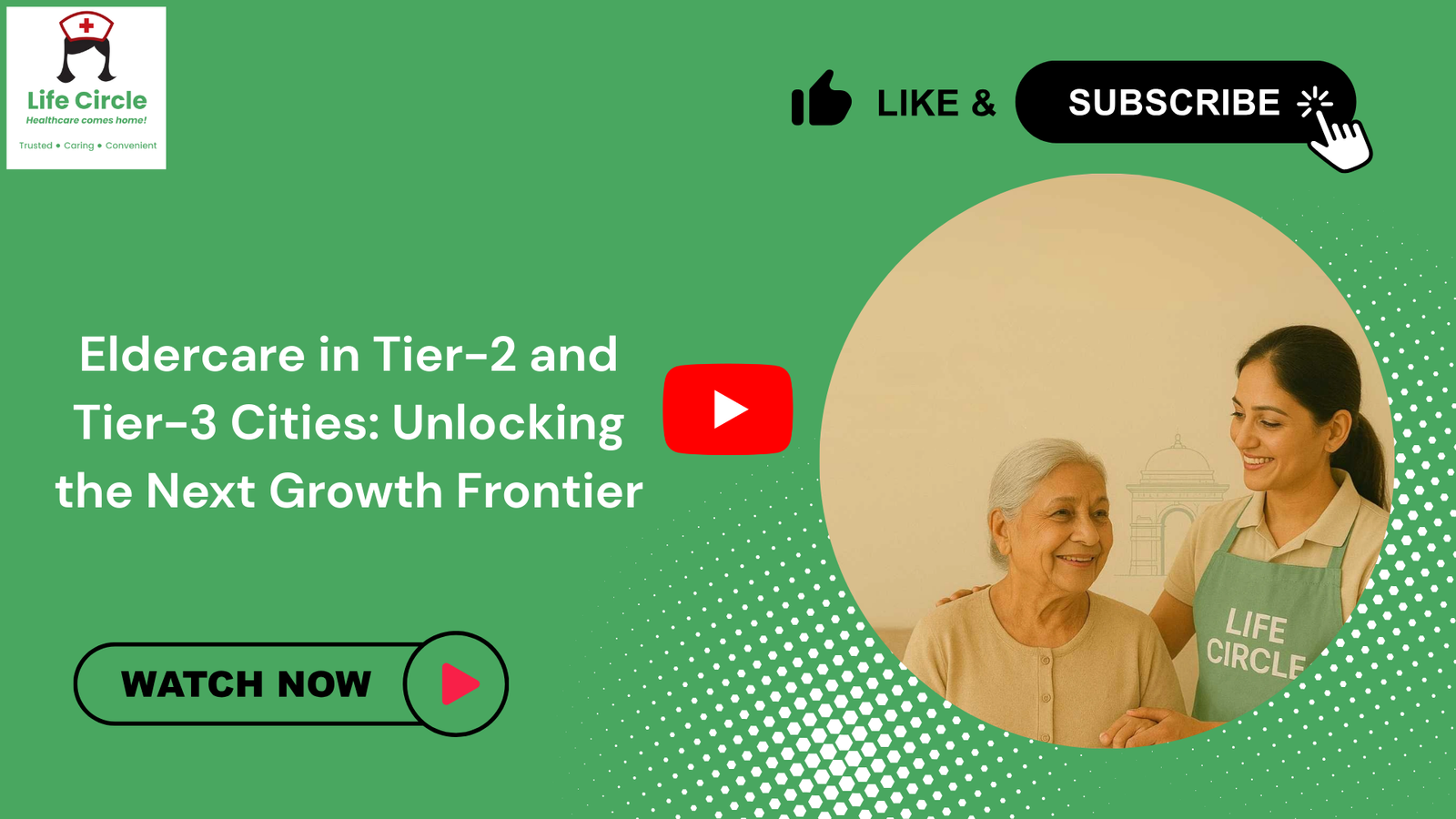 Professional eldercare services in a Tier 2 Indian city, showing a caregiver assisting a senior at home and representing the growing eldercare market beyond metro cities.