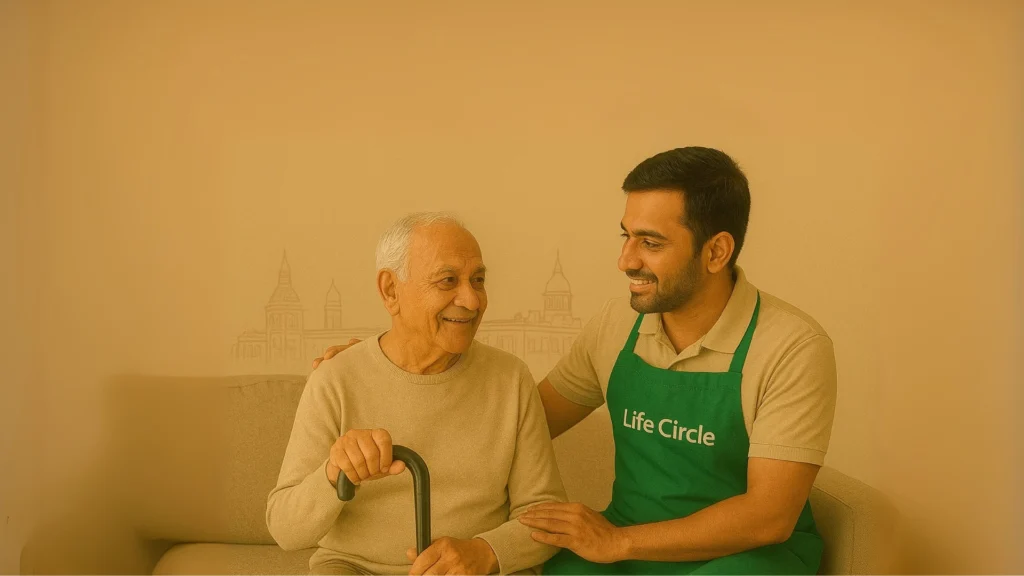 Elderly Home Care Services in Chennai – professional caregiver assisting a senior at home