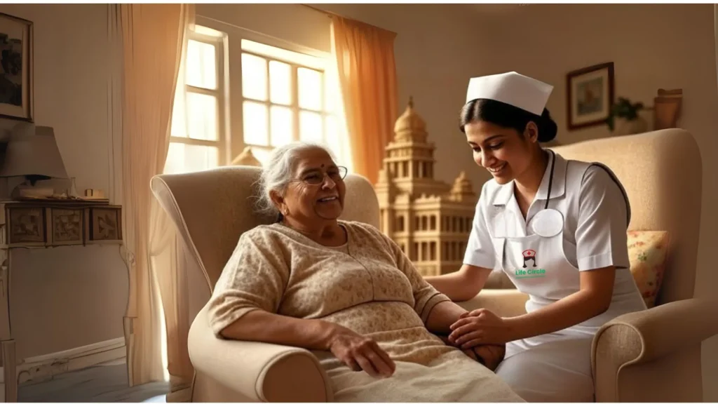 home nursing services in Bengaluru – a trained nurse providing in‑home care for a patient.