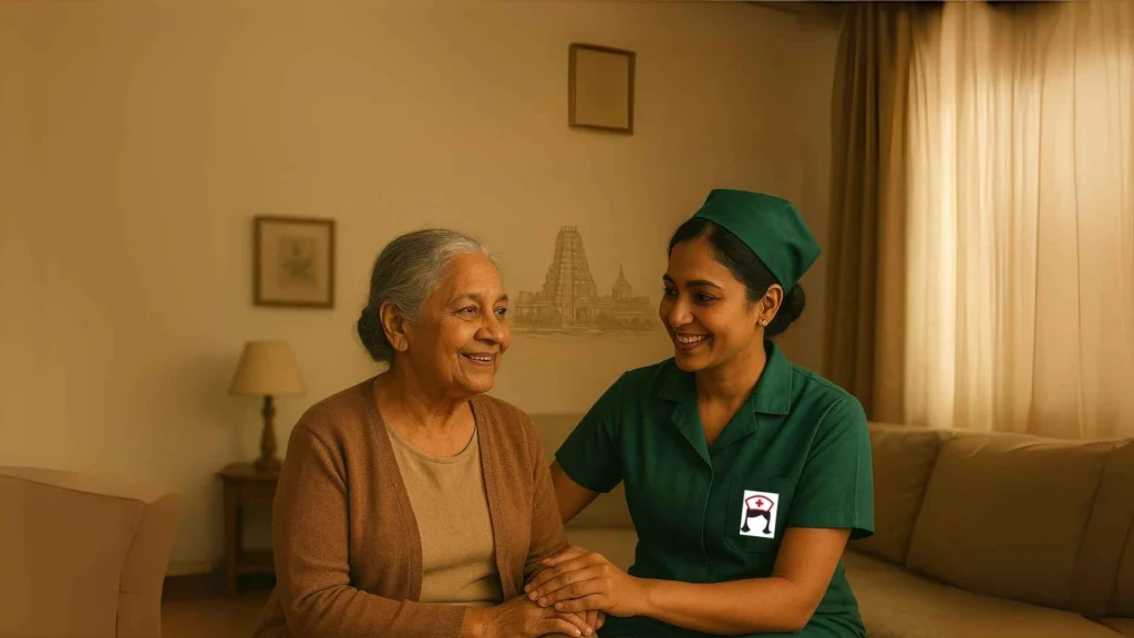 Home Nursing Services in Chennai – professional nurse providing in‑home care for a patient