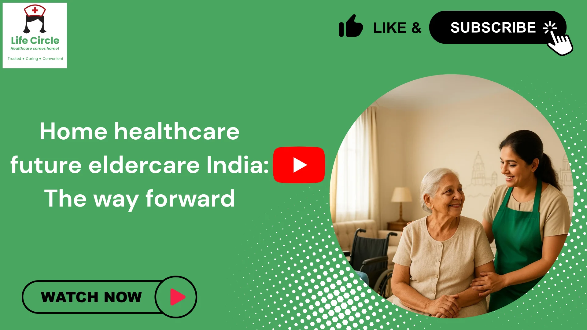Elderly person receiving home healthcare support with modern tools and trained caregivers, representing the future of eldercare in India.