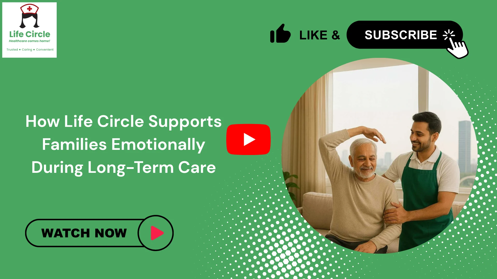 A compassionate caregiver offering reassurance to a family member during a long-term care discussion, symbolizing Life Circle’s emotional support for families.