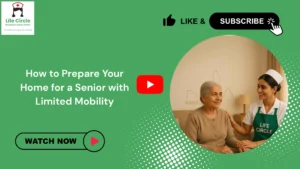 A safe and accessible home setup showing grab bars, non-slip flooring, and clear walkways designed to support a senior with limited mobility.