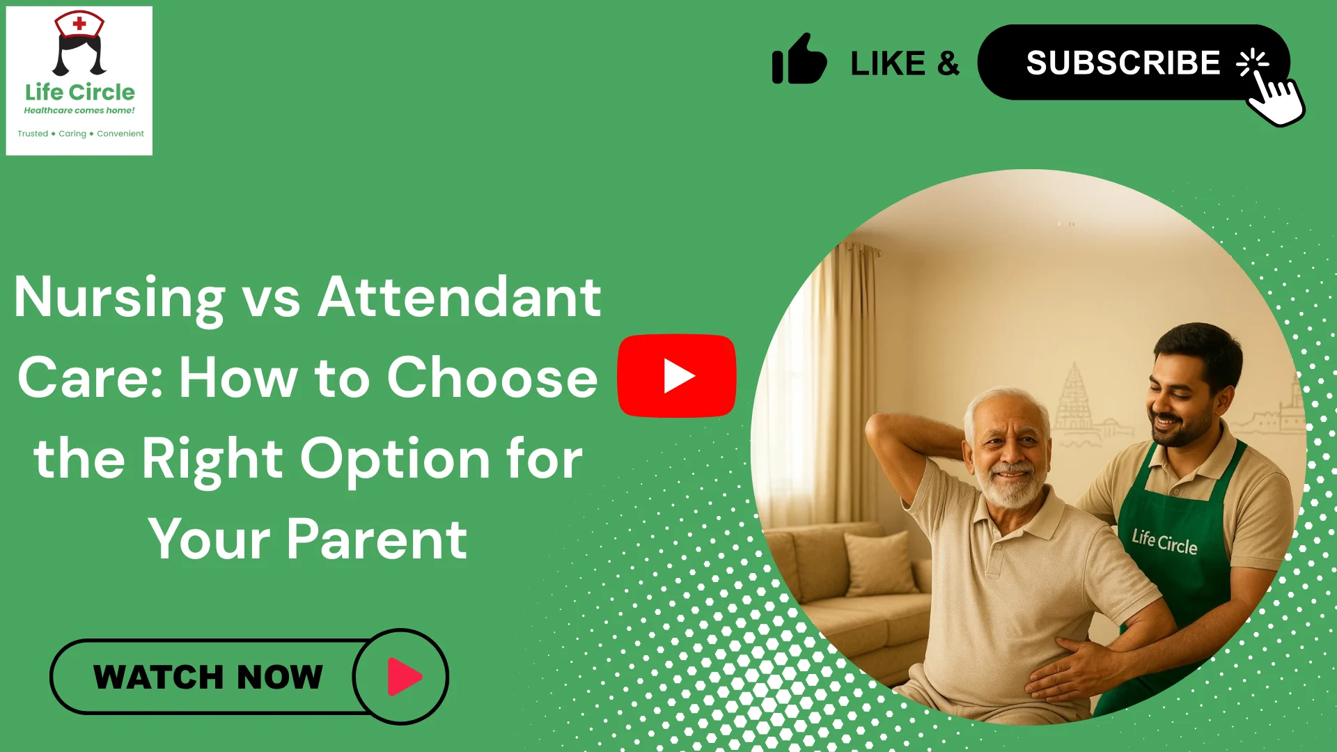 Elderly patient receiving care from a nurse on one side and a caregiver/attendant on the other, showing the difference between nursing care and attendant care in India.