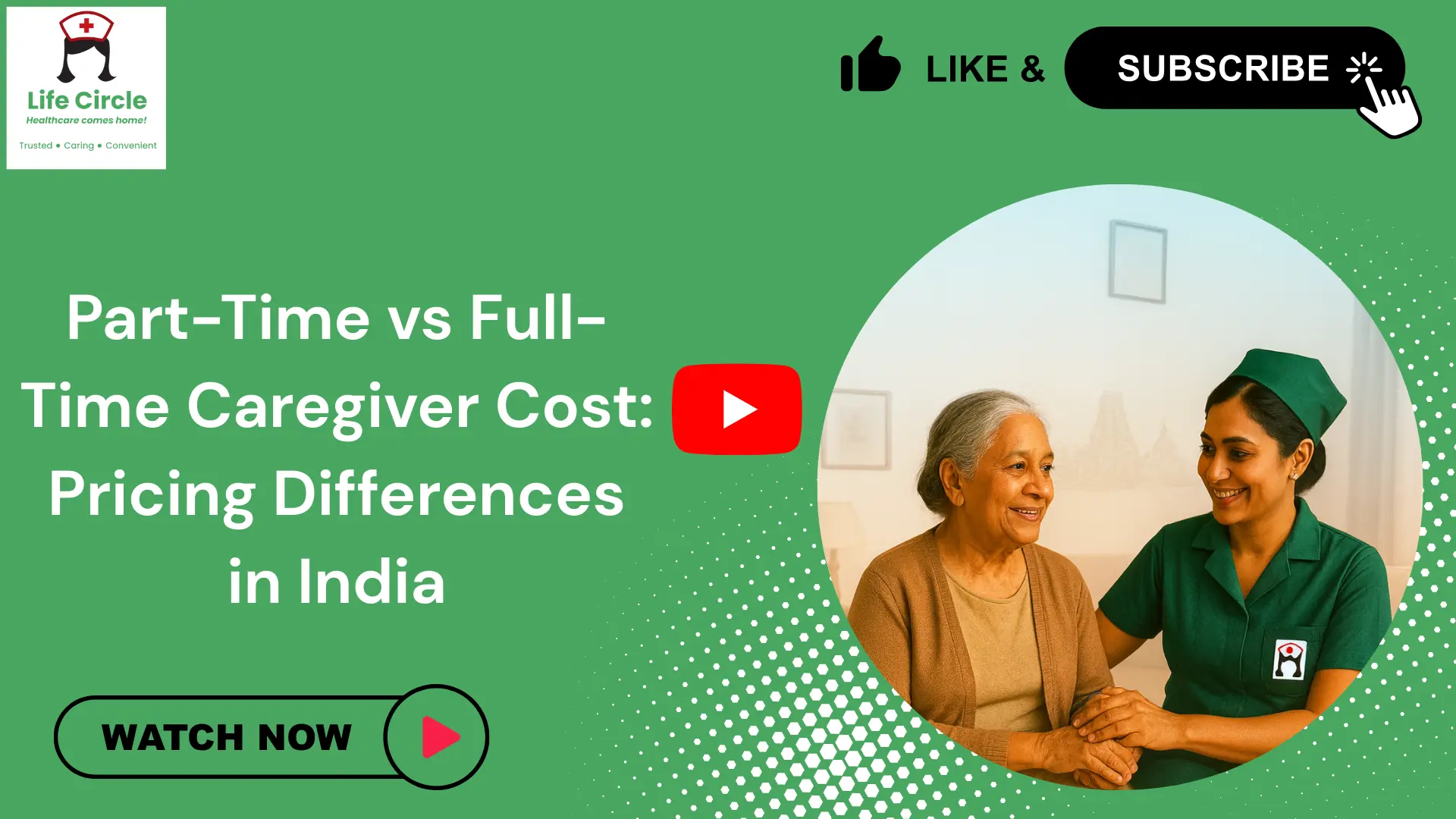 Comparison of part-time and full-time caregiver costs in India, showing pricing differences and care level options for elderly support.