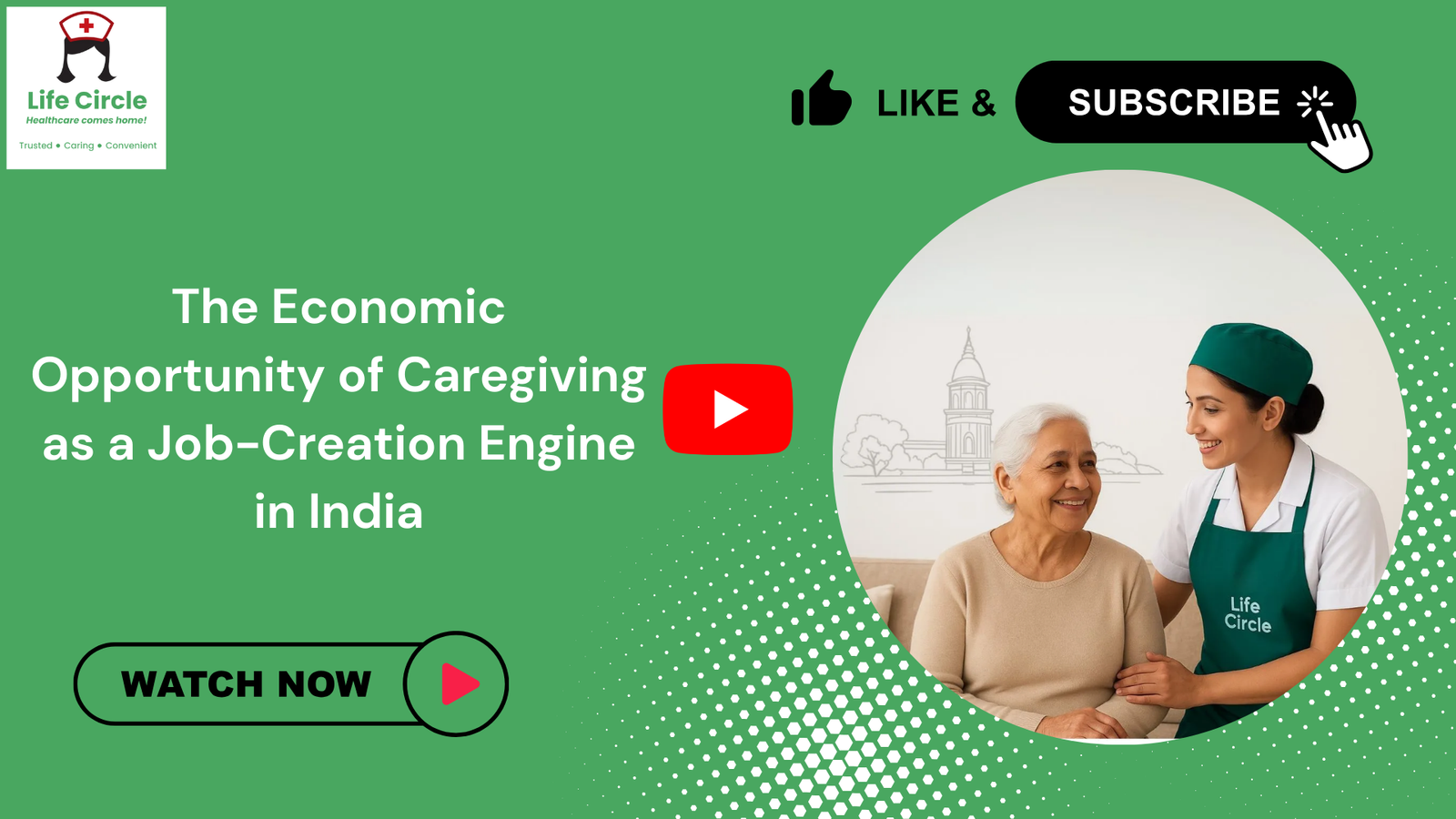Professional caregiver assisting an elderly woman at home, representing caregiving as a growing job-creation opportunity in India.