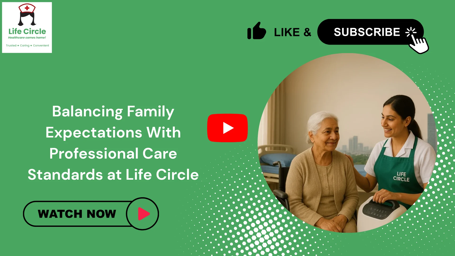 A Life Circle caregiver discussing a care plan with family members, illustrating the balance between family expectations and professional caregiving standards.