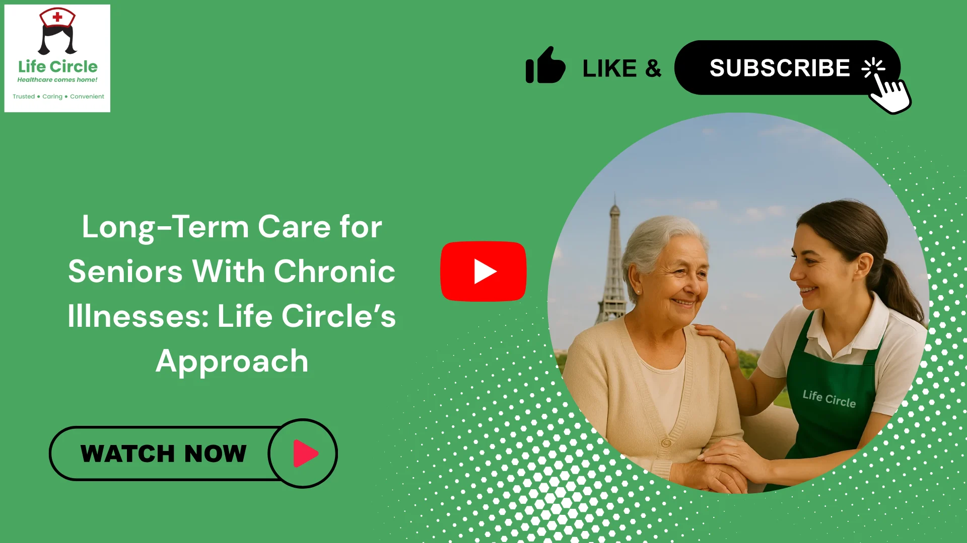 Life Circle caregiver providing long-term home care support to a senior with a chronic illness, focusing on comfort, safety, and daily assistance.