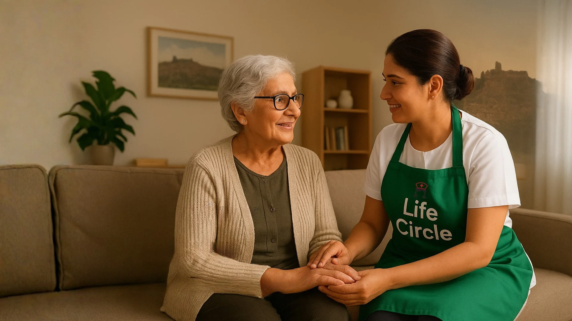Elderly Home Care Services in Hyderabad – a professional caregiver assisting a senior at home.