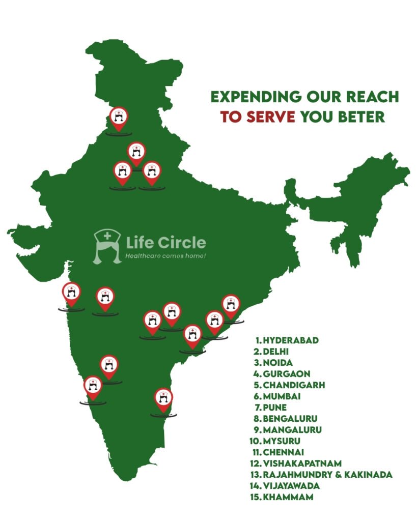 Professional Indian caregiver providing compassionate home healthcare services to an elderly patient at home anywhere in India.